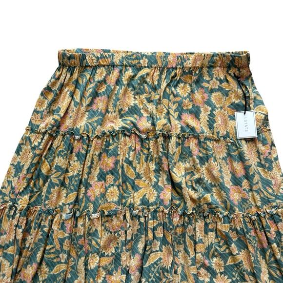 NEW 1.State Women's Floral Print Ruffle Trim Midi Skirt in Green Milieu Size 3X - Picture 4 of 12